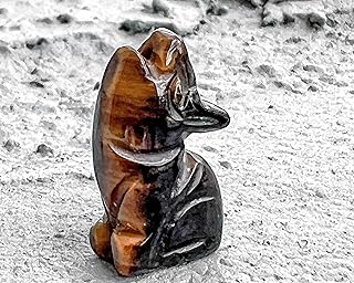 Howling Wolf Tiger's Eye Totem Spirit Animal Stone Figurine Fetish Drilled Bead 7181