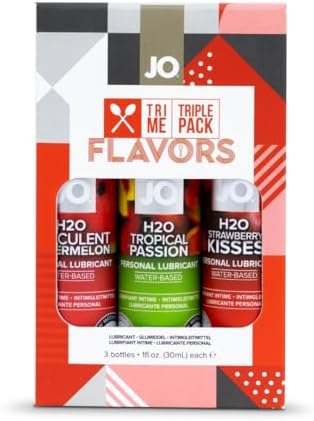 JO H2O Tri-Me Triple Pack Flavors, Water Based Sugar Free Lube for Men, Women and Couples, 1 Fl Oz