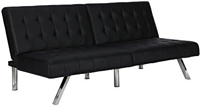 DHP Emily 71 Inch Futon Sofa Bed, Armless Upholstered Couch Sleeper with Tufted Back and Seat, Mid-Century Modern, Black Faux Leather