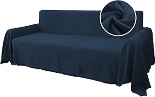 H.VERSAILTEX Cotton Sofa Covers Couch Cover Sofa Slipcover for Most Shape Sofas, Feature Thick Woven Jacquard Seamless with Tassels, Multi-Use Decorative for Couch (XX-Large: 91" x 134", Navy)