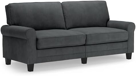 Serta Copenhagen 78" Rolled Arm Sofa, Easy Care Polyester, Soft Pillow Back, Pocket Coil Seat Cushions, Removable Covers, Loveseat or Couch for Small Spaces, Living Rooms or Bedrooms, Charcoal