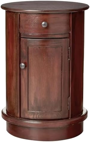Decor Therapy Keaton Traditional Round Side Storage End Table, 26" x 17.75", Vintage Cherry