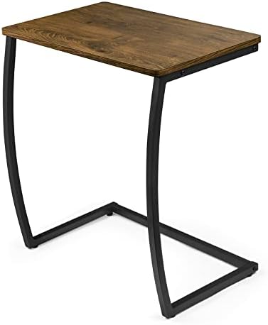 SRIWATANA Side Table, End Table, Vintage C-Shaped Couch Table for Sofa Laptop Coffee Snack, Walnut
