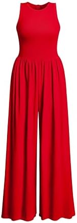 OQQ Womens Jumpsuits Dressy Crew Neck Sleeveless One Piece Outfits Casual Wide Leg Pants Jumpsuits