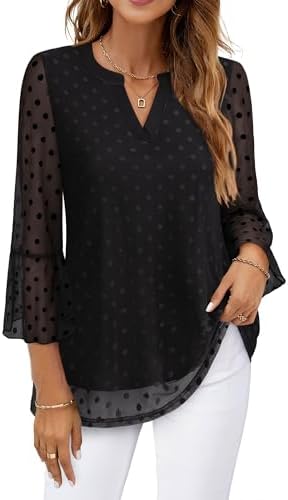 Timeson Women's 3/4 Sleeve Tops and Blouses V Neck Business Casual Shirts Dressy Tunics