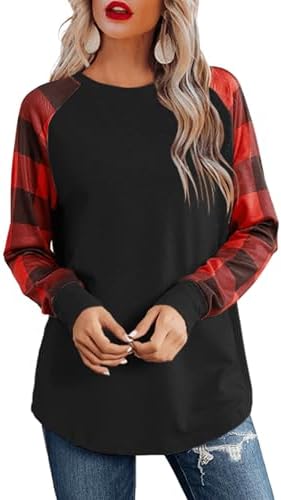 Aifer Womens Long Sleeve Shirts Crew Neck Casual Shirts 2024 Fashion Loose Fit Trendy Outfits Clothes