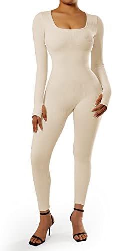 SUUKSESS Women Ribbed One Piece Jumpsuits Yoga Short Sleeve Workout Jumpsuits