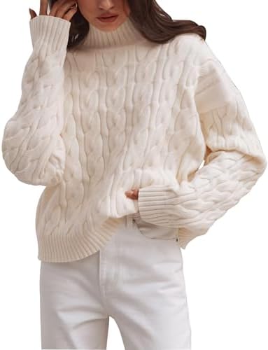 ZESICA Women's Sweaters Fall Winter Long Sleeve Mock Neck Solid Color Casual Loose Chunky Pullover Sweater