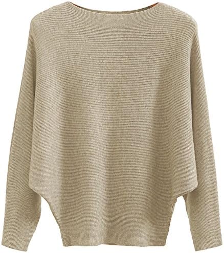 GABERLY Boat Neck Batwing Sleeves Dolman Knitted Sweaters and Pullovers Tops for Women