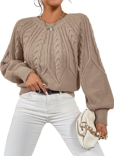 Dokotoo Womens Sweaters Crewneck Long Sleeve Cable Knit Chunky Sweater Tops Fashion 2024 Fall Outifits