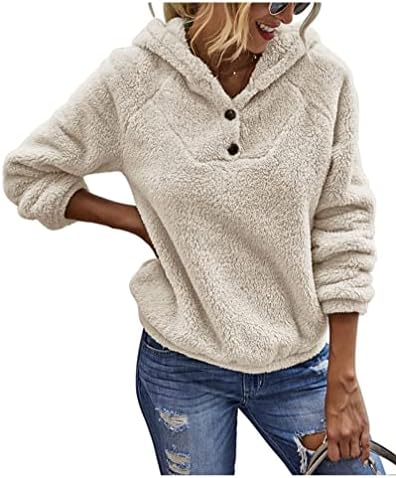 KIRUNDO Women's 2024 Winter Fuzzy Fleece Hoodies Sweatshirts Casual Long Sleeves Shaggy Sherpa Pullover With Pockets