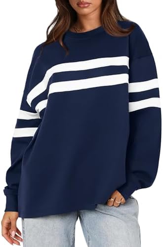 WIHOLL Womens Oversized Sweatshirts Casual Crewneck Long Sleeve Tops Comfy Striped Shirts Fall Fashion Pullover 2024