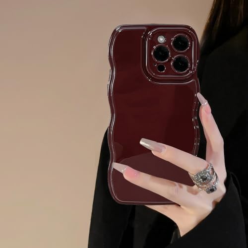 Phone Case for iPhone 13 Case,Simple Wave Design Wavy Frame Soft Silicone Aesthetic Phone Case for iPhone 13 Phone Case,Wine Red