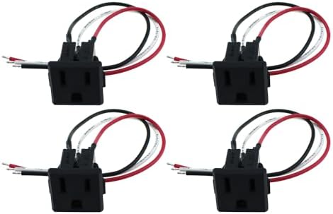 4PCS 3 Pin Panel Mount Plug Adapter 15A 125V AC Square Power Socket with 18AWG Cable for Power Cabinet Vehicle Power Supply Lighting Equipment Communication Cabinet