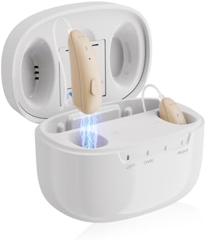 Rechargeable Hearing Aids for Seniors Hearing Loss with 4 Intelligent Noise Cancelling Upgraded 16-Channel OTC Hearing Aids Micro Invisible RIC Hearing Aid with Auto-On/Off, Anti-Drop (White)