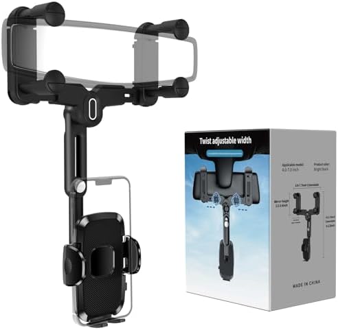 Phone Mount for Car, Rear View Mirror Phone Holder, Rotatable and Retractable Phone Holder for Car Compatible with iPhone Samsung All 4-7 Inch Cell Phones