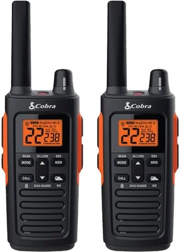 Cobra RX680 Waterproof Walkie Talkies for Adults - Rechargeable, 60 Preset Channels, Long Range 38-Mile Two-Way Radio Set (2-Pack),Black and Orange
