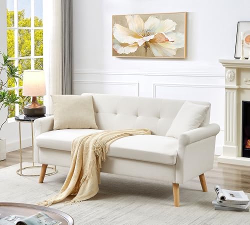 Loveseat Sofa 64" W Small Sofa Couch, Mid Century Modern Love Seat Couches, 2 Seater Mini Sofa for Small Spaces, Comfy Deep Seat Sofa Cama for Living Room, Office, Bedroom, Beige