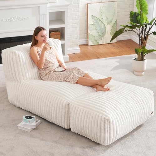 Homguava Bean Bag Chairs Lounger Chair Large Beanbag Chair for Adults Bean Bag Sofa with Memory Filled for Bedroom, Living Room or Balcony (White, Large)