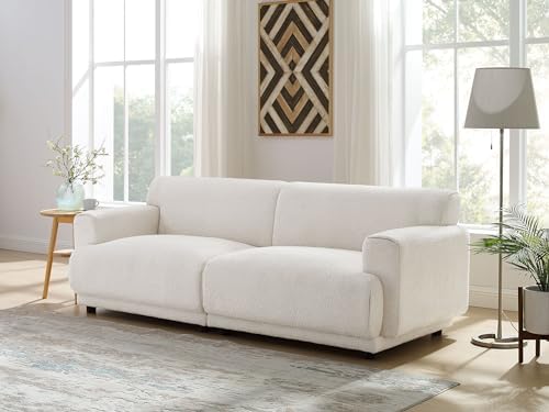 88 Inches Loveseat Sofa, Modern Boucle Fabric Couch Sofa, Available for 3 Persons, Suitable for Living Room and Bedroom with Small Space, White