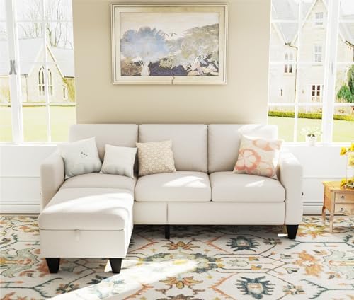 Sectional Sofa Couches for Living Room 78" Beige 3 Seater Sofas with Removable Ottoman Small Couch with Storage for Small Space APT