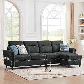 107" Convertible Sectional Sofa with Storage Ottoman, 4 Seat L Shaped Sofa Couch for Living Room