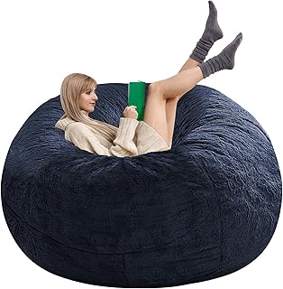 Oversized Bean Bag Chair Cover for Adults,Living Room Furniture Soft Washable Microfiber Kids Bean Bag Chair Cover,Lazy Sofa Bed Cover PV Velvet Bean Bag Cover (Cover only) (Navy Blue, 7FT 180*90cm)