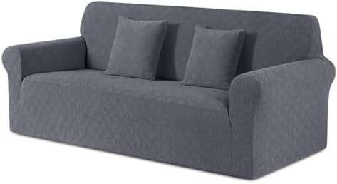 VANSOFY Stretch Sofa Slipcovers 1 Piece Couch Covers for 3 Cushion Couch Furniture Protector Non Slip Sofa Slipcover Washable for Living Room with 2-Piece Throw Pillow Cover(Sofa,Dark Gray)