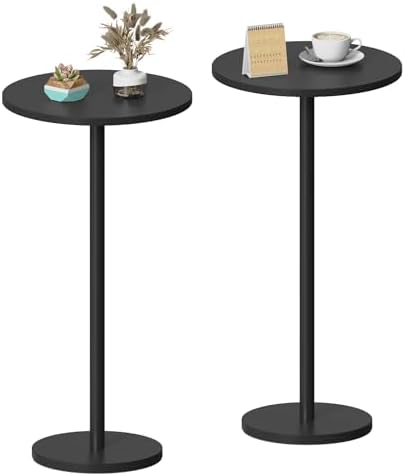 Round Small Side Table Set of 2 Drink Table Pedestal Black Coffee Table Drink Tables for Small Spaces Living Room Table Round End Table Nightstand for Sofa, Bedroom and Balconty