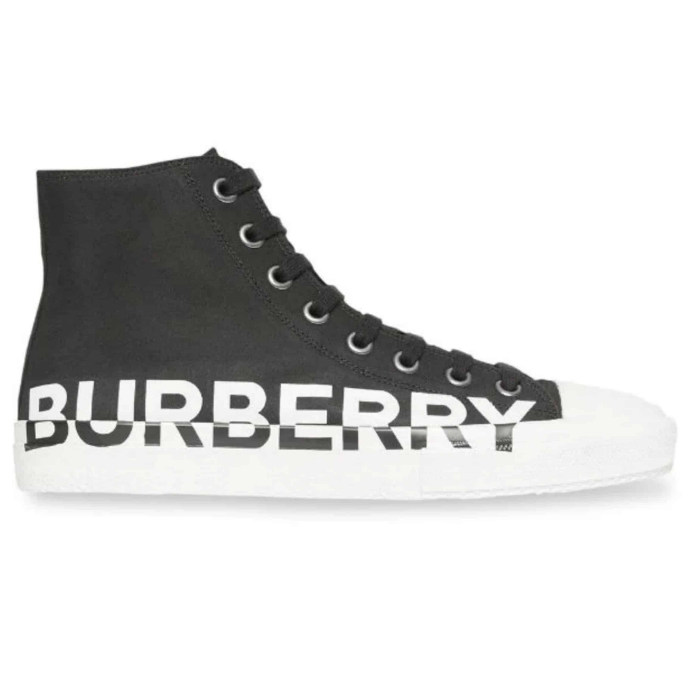 BURBERRY LOGO PRINT GABARDINE HIGH-TOP SNEAKERS – BBR31
