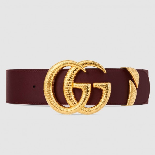 Gucci Burgundy Leather 50MM Belt with Snake G Buckle