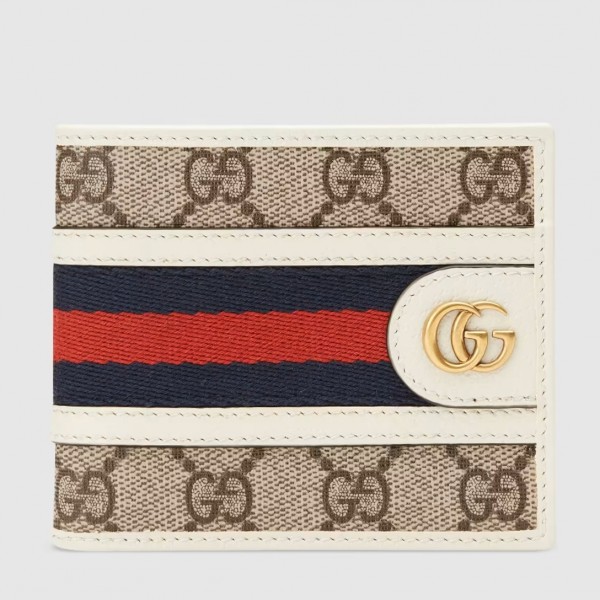 Gucci Ophidia GG Bi-fold Wallet with White Leather Trim