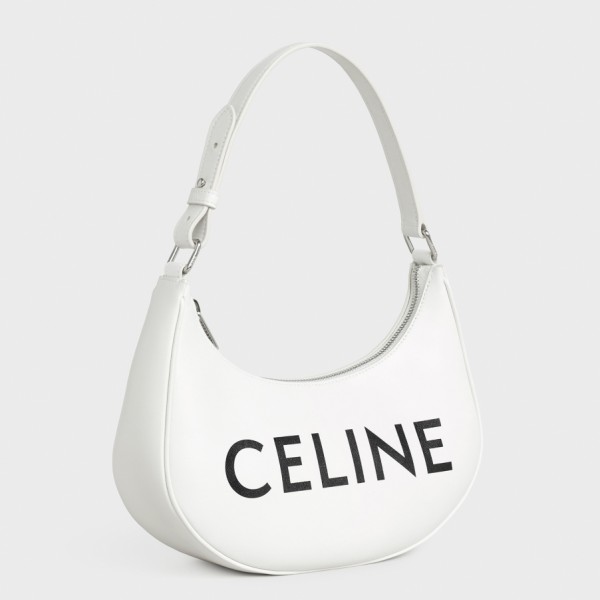 Celine Ava Bag In White Calfskin with Celine Print