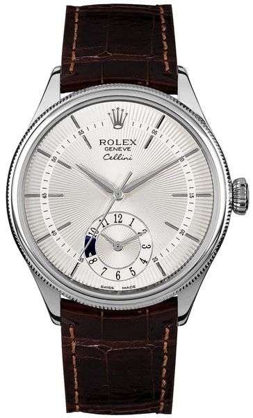 Rolex Cellini Dual Time Silver Dial Brown Strap Men’s Watch 50529