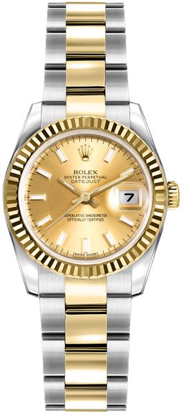 Rolex Lady-Datejust 26 Champagne Dial Oyster Bracelet Watch 179173
