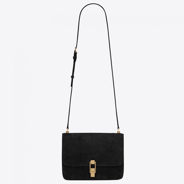 Saint Laurent Carre Satchel Bag In Black Suede Leather